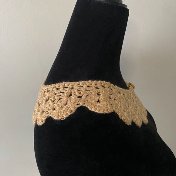 Handmade Crochet Gold Bamboo Rayon Cotton Collar Neckwear Accessory - Picture 5 of 6